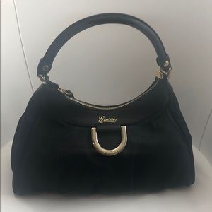 Authentic Gucci GG canvas D gold Hobo  handbag